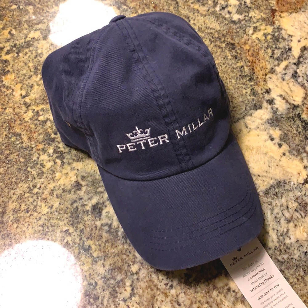 PETER MILLAR NAVY BLUE ADJUSTABLE HAT CAP CROWN LOGO COTTON
